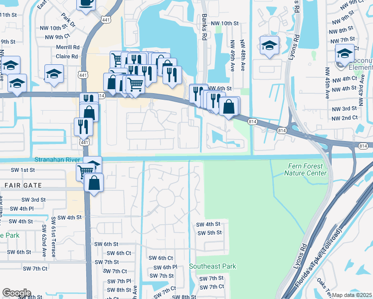 map of restaurants, bars, coffee shops, grocery stores, and more near 181 North Cortez Drive in Margate