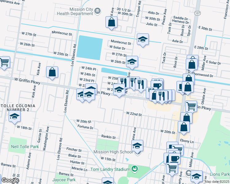 map of restaurants, bars, coffee shops, grocery stores, and more near 903 West 24th Street in Mission