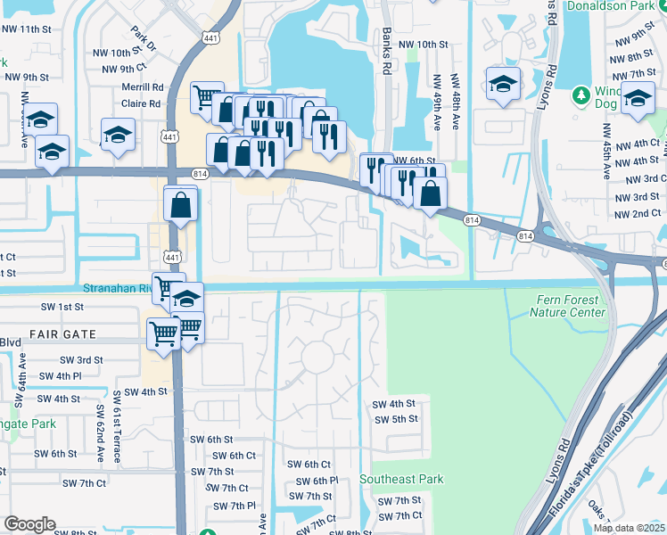 map of restaurants, bars, coffee shops, grocery stores, and more near 220b Lakewood Circle South in Margate