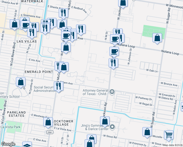 map of restaurants, bars, coffee shops, grocery stores, and more near 3303 North Jackson Road in McAllen