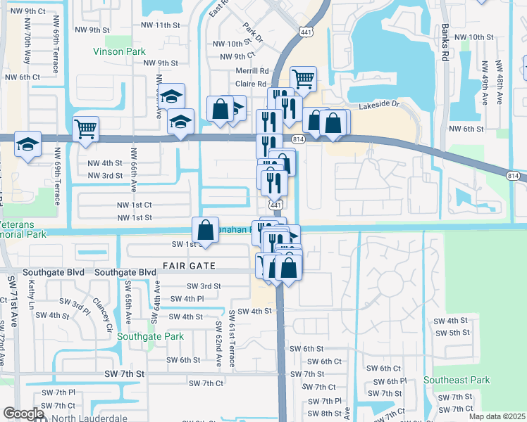 map of restaurants, bars, coffee shops, grocery stores, and more near 193 Florida 7 in Margate