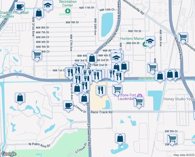 map of restaurants, bars, coffee shops, grocery stores, and more near 1199 Northwest 24th Avenue in Pompano Beach