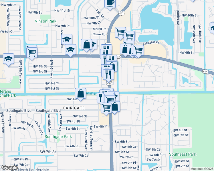 map of restaurants, bars, coffee shops, grocery stores, and more near 193 Florida 7 in Margate