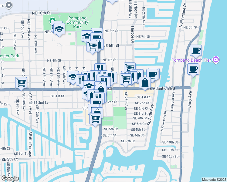 map of restaurants, bars, coffee shops, grocery stores, and more near 2217 East Atlantic Boulevard in Pompano Beach