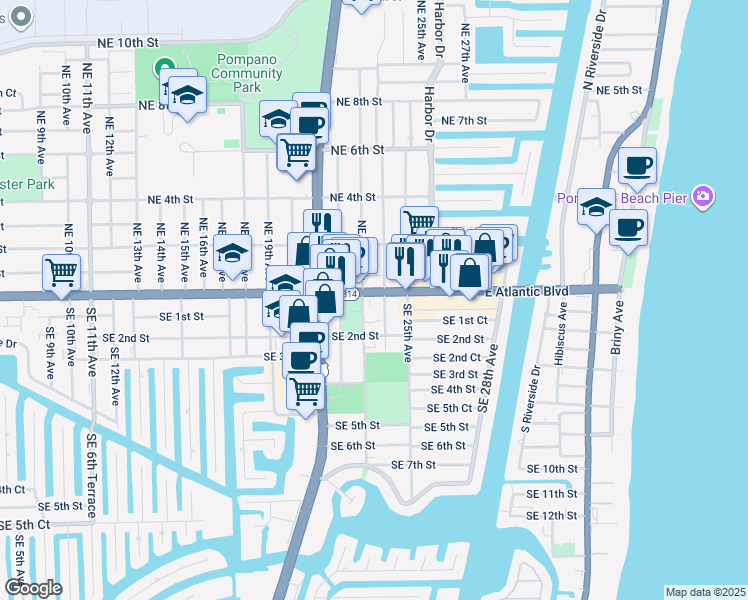 map of restaurants, bars, coffee shops, grocery stores, and more near 2367 East Atlantic Boulevard in Pompano Beach