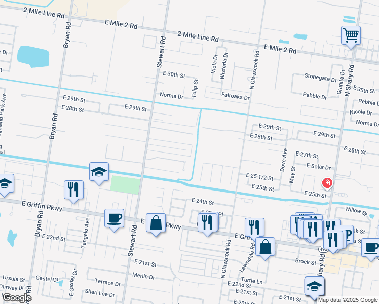 map of restaurants, bars, coffee shops, grocery stores, and more near 1714 Solar Drive in Mission