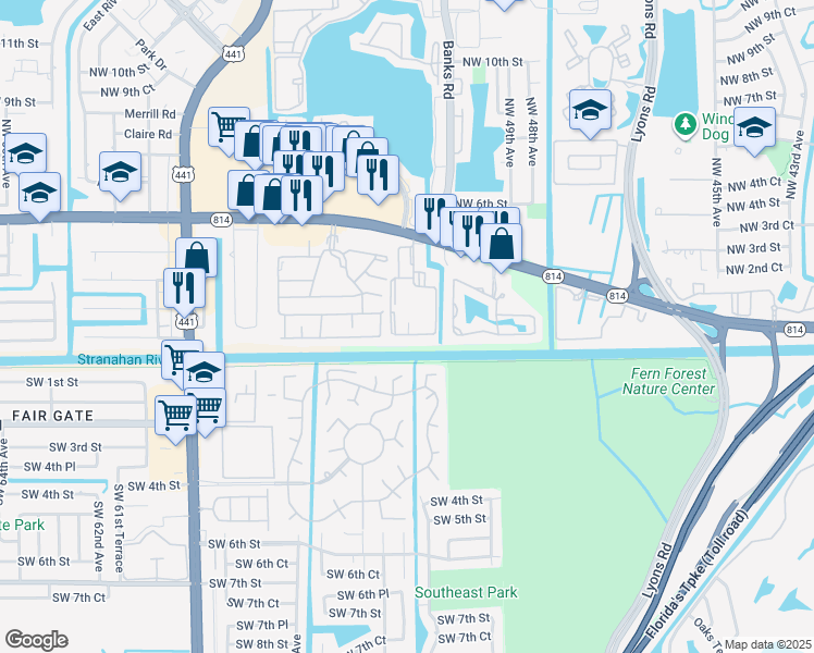 map of restaurants, bars, coffee shops, grocery stores, and more near 215 West Laurel Drive in Margate