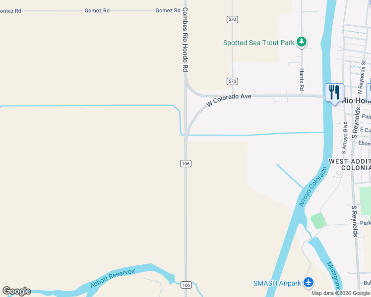 map of restaurants, bars, coffee shops, grocery stores, and more near 26699 Farm to Market Road 106 in Harlingen