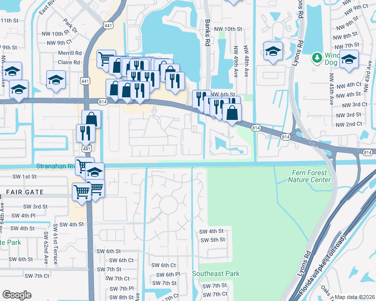map of restaurants, bars, coffee shops, grocery stores, and more near 215 West Laurel Drive in Margate