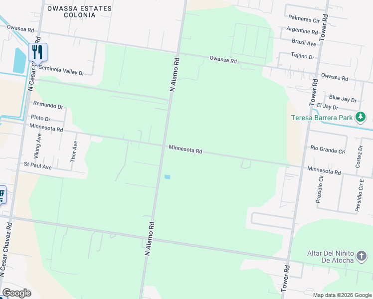 map of restaurants, bars, coffee shops, grocery stores, and more near 1001 Minnesota Road in San Juan