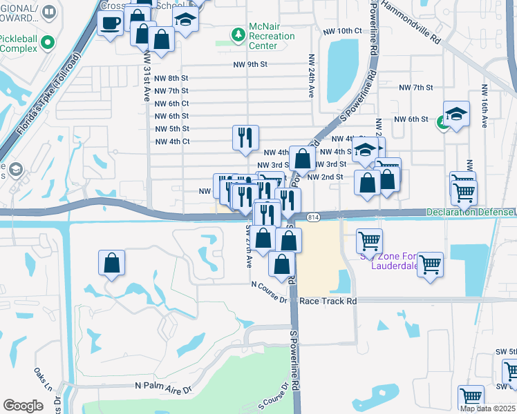 map of restaurants, bars, coffee shops, grocery stores, and more near 2653 West Atlantic Boulevard in Pompano Beach