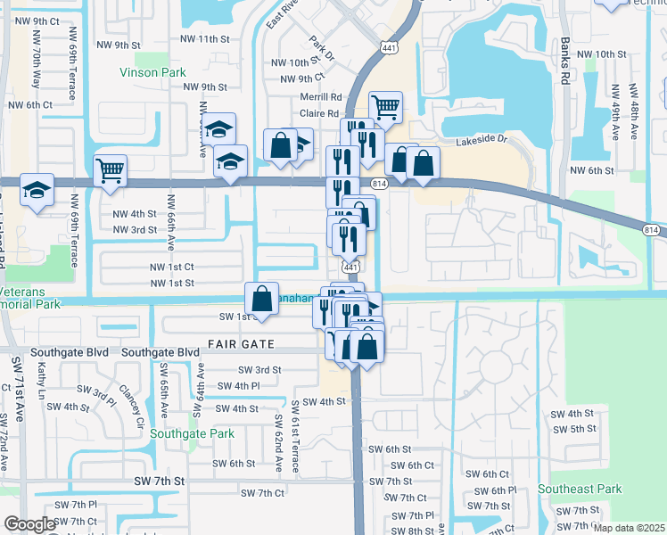 map of restaurants, bars, coffee shops, grocery stores, and more near 193 Florida 7 in Margate