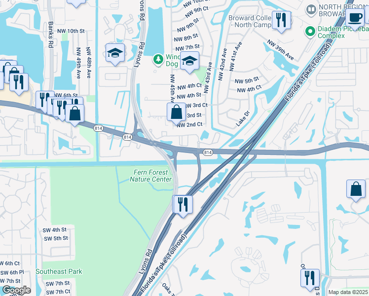 map of restaurants, bars, coffee shops, grocery stores, and more near in Coconut Creek