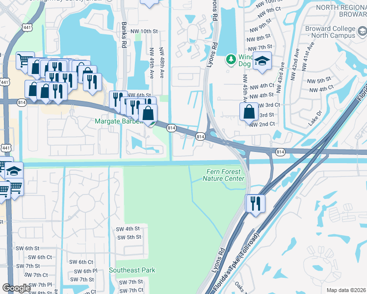 map of restaurants, bars, coffee shops, grocery stores, and more near 4768 West Atlantic Boulevard in Coconut Creek