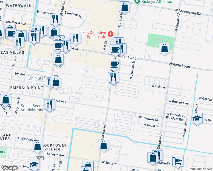 map of restaurants, bars, coffee shops, grocery stores, and more near 3981-4199 North Jackson Road in McAllen