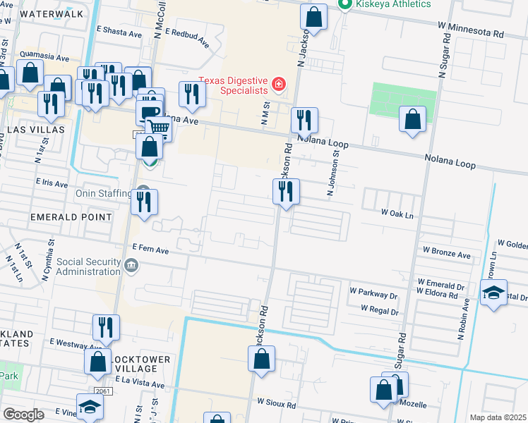 map of restaurants, bars, coffee shops, grocery stores, and more near 3981-4199 North Jackson Road in McAllen