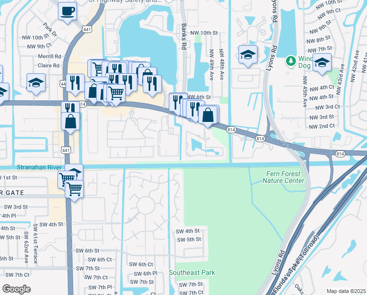 map of restaurants, bars, coffee shops, grocery stores, and more near 161 West Hemingway Circle in Margate
