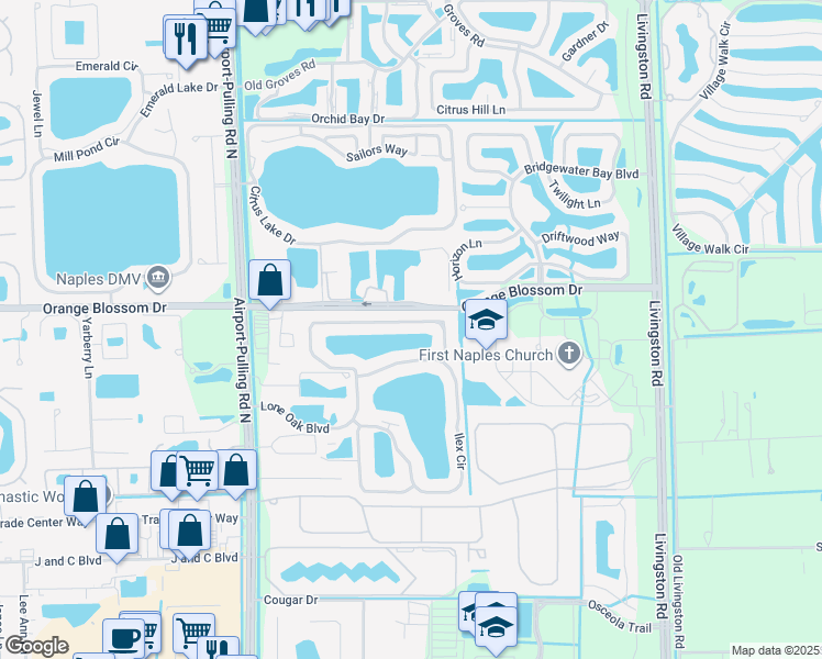 map of restaurants, bars, coffee shops, grocery stores, and more near 7042 Lone Oak Boulevard in Naples