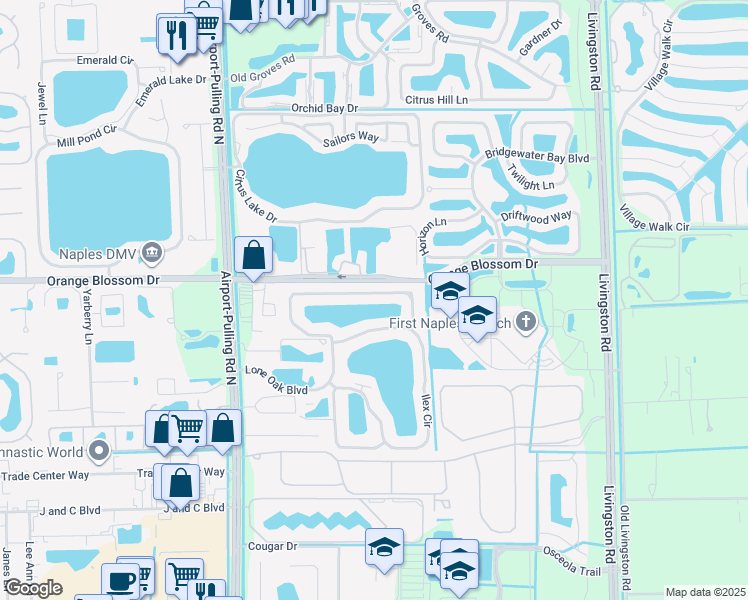 map of restaurants, bars, coffee shops, grocery stores, and more near 7042 Lone Oak Boulevard in Naples