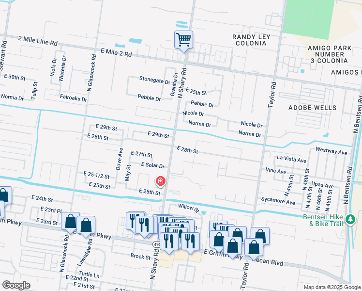 map of restaurants, bars, coffee shops, grocery stores, and more near 2305 East 28th Street in Mission