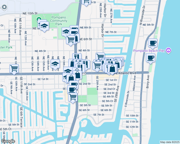 map of restaurants, bars, coffee shops, grocery stores, and more near 2367 East Atlantic Boulevard in Pompano Beach