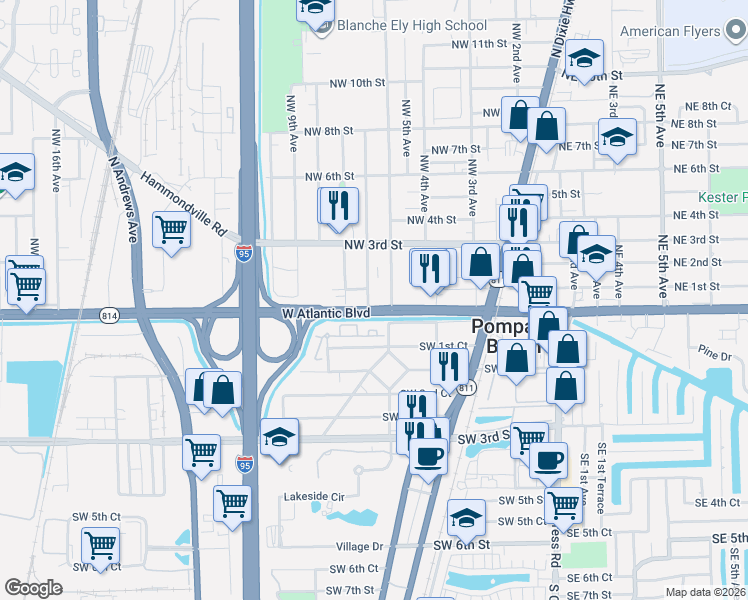 map of restaurants, bars, coffee shops, grocery stores, and more near 700 Northwest 1st Street in Pompano Beach