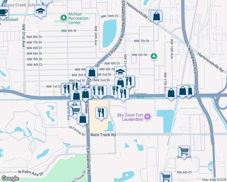 map of restaurants, bars, coffee shops, grocery stores, and more near 2201 West Atlantic Boulevard in Pompano Beach