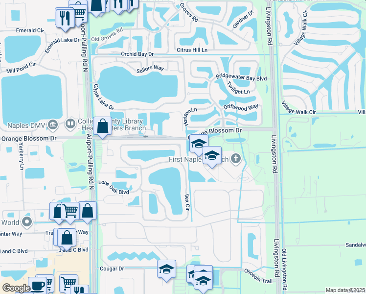 map of restaurants, bars, coffee shops, grocery stores, and more near 7081 Lone Oak Boulevard in Naples