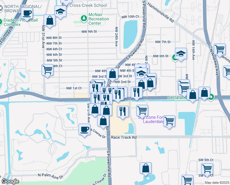 map of restaurants, bars, coffee shops, grocery stores, and more near 1-199 NW 24th Ave in Pompano Beach