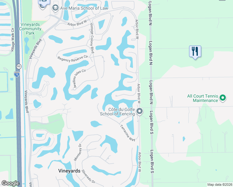 map of restaurants, bars, coffee shops, grocery stores, and more near 495 Palo Verde Dr in Naples