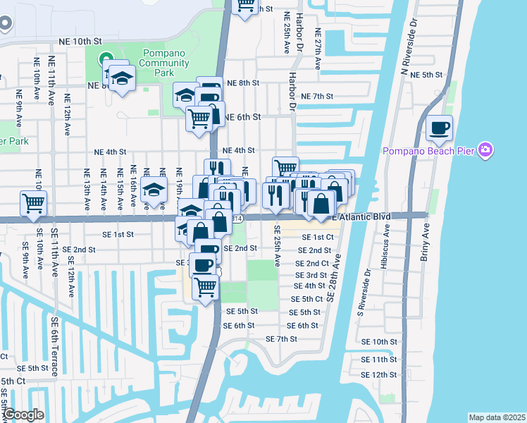 map of restaurants, bars, coffee shops, grocery stores, and more near 2367 East Atlantic Boulevard in Pompano Beach