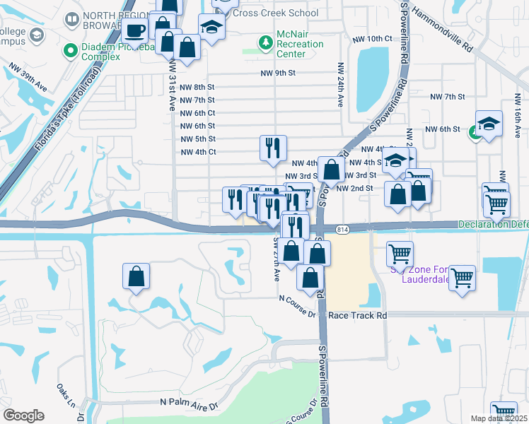 map of restaurants, bars, coffee shops, grocery stores, and more near in Pompano Beach