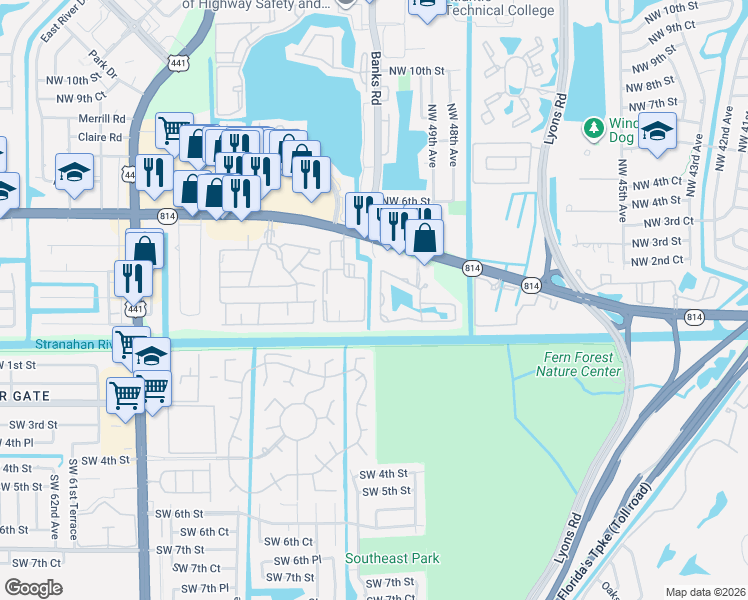 map of restaurants, bars, coffee shops, grocery stores, and more near 161 West Hemingway Circle in Margate