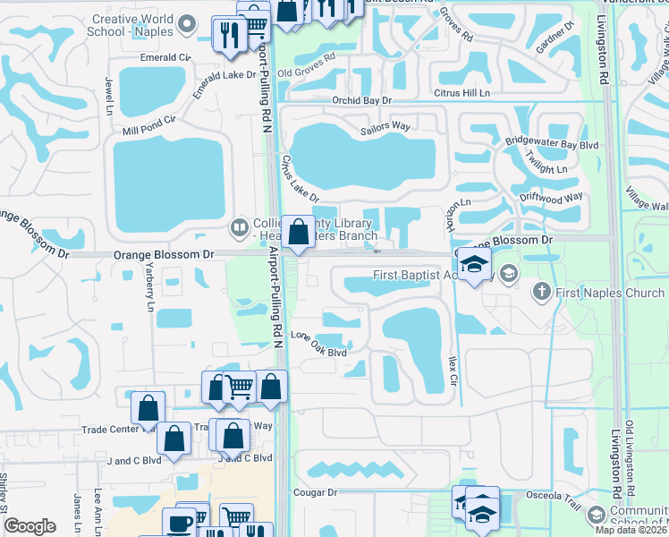 map of restaurants, bars, coffee shops, grocery stores, and more near 6907 Lone Oak Boulevard in Naples