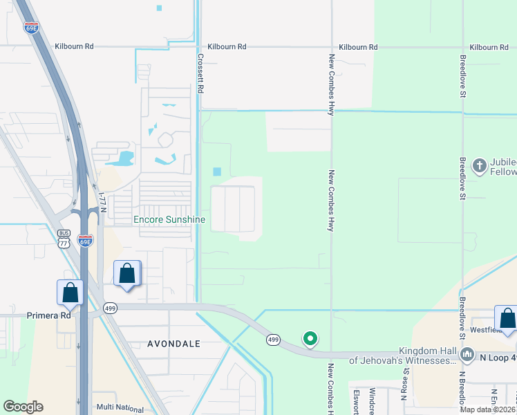 map of restaurants, bars, coffee shops, grocery stores, and more near 22509 Las Palmas Circle East in Harlingen