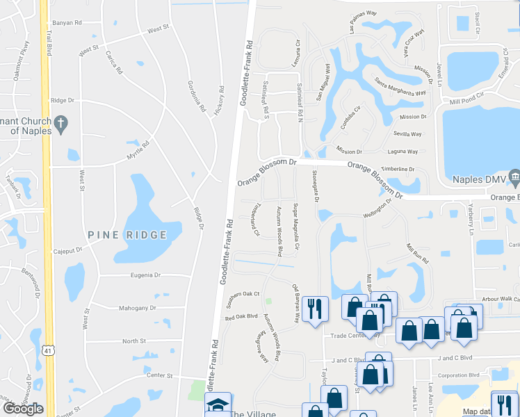 map of restaurants, bars, coffee shops, grocery stores, and more near 7113 Timberland Circle in Naples