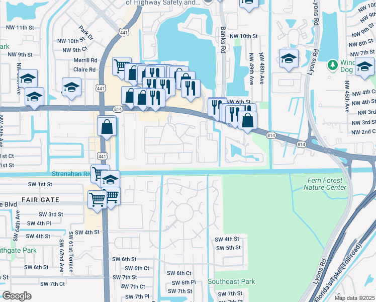 map of restaurants, bars, coffee shops, grocery stores, and more near 220b Lakewood Circle South in Margate