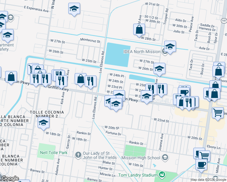 map of restaurants, bars, coffee shops, grocery stores, and more near 1200 West 23rd Street in Mission