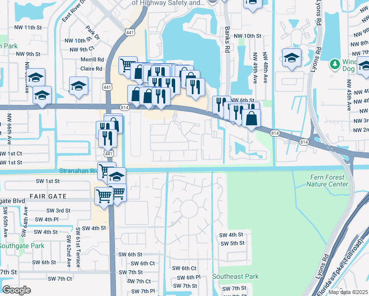 map of restaurants, bars, coffee shops, grocery stores, and more near 220b Lakewood Circle South in Margate