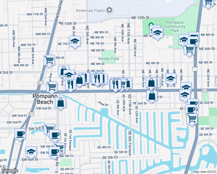 map of restaurants, bars, coffee shops, grocery stores, and more near 729 Florida 814 in Pompano Beach