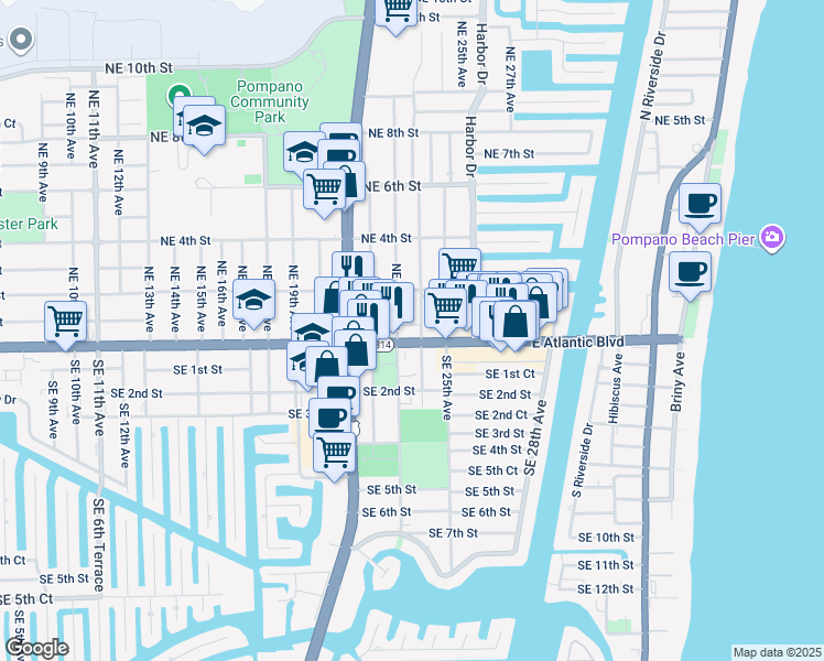 map of restaurants, bars, coffee shops, grocery stores, and more near 2367 East Atlantic Boulevard in Pompano Beach