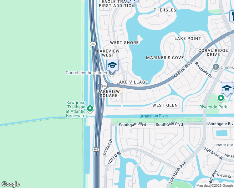 map of restaurants, bars, coffee shops, grocery stores, and more near 12458 West Atlantic Boulevard in Coral Springs