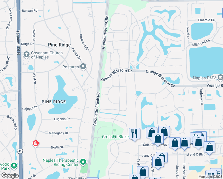 map of restaurants, bars, coffee shops, grocery stores, and more near 7113 Timberland Circle in Naples