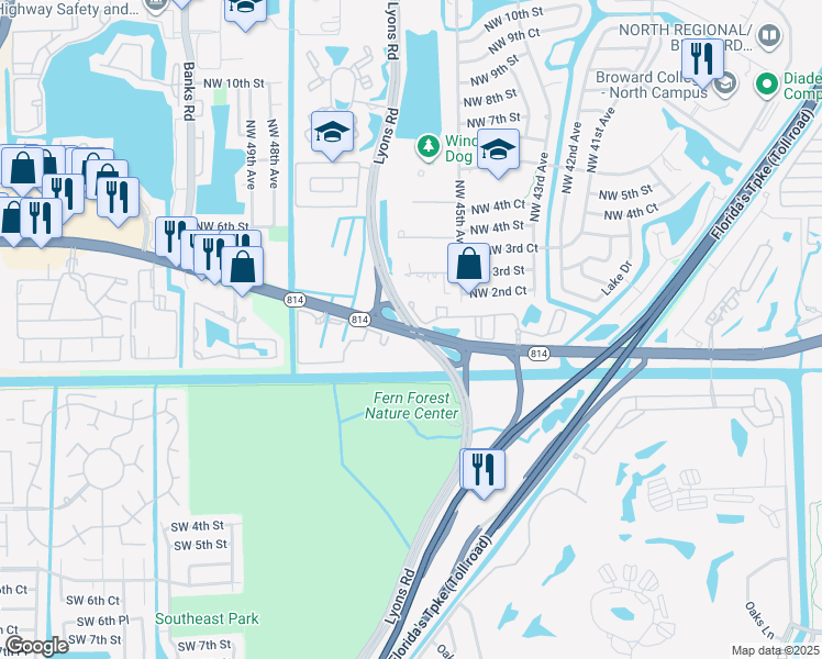 map of restaurants, bars, coffee shops, grocery stores, and more near W Atlantic Blvd & Lyons Rd in Coconut Creek