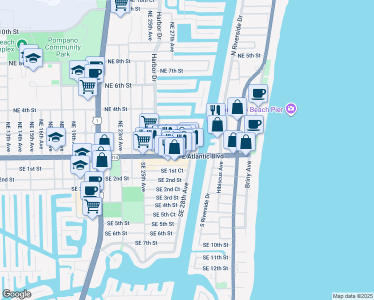 map of restaurants, bars, coffee shops, grocery stores, and more near 2763 East Atlantic Boulevard in Pompano Beach