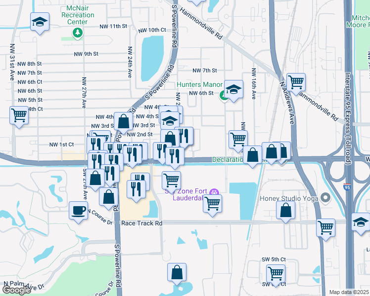 map of restaurants, bars, coffee shops, grocery stores, and more near 2099 West Atlantic Boulevard in Pompano Beach