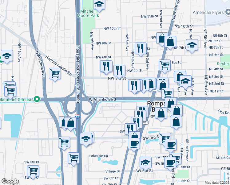 map of restaurants, bars, coffee shops, grocery stores, and more near 700 Northwest 1st Street in Pompano Beach