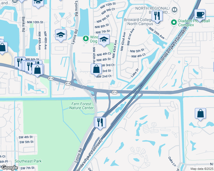 map of restaurants, bars, coffee shops, grocery stores, and more near in Coconut Creek