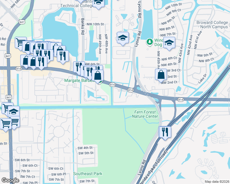 map of restaurants, bars, coffee shops, grocery stores, and more near 4760 West Atlantic Boulevard in Coconut Creek