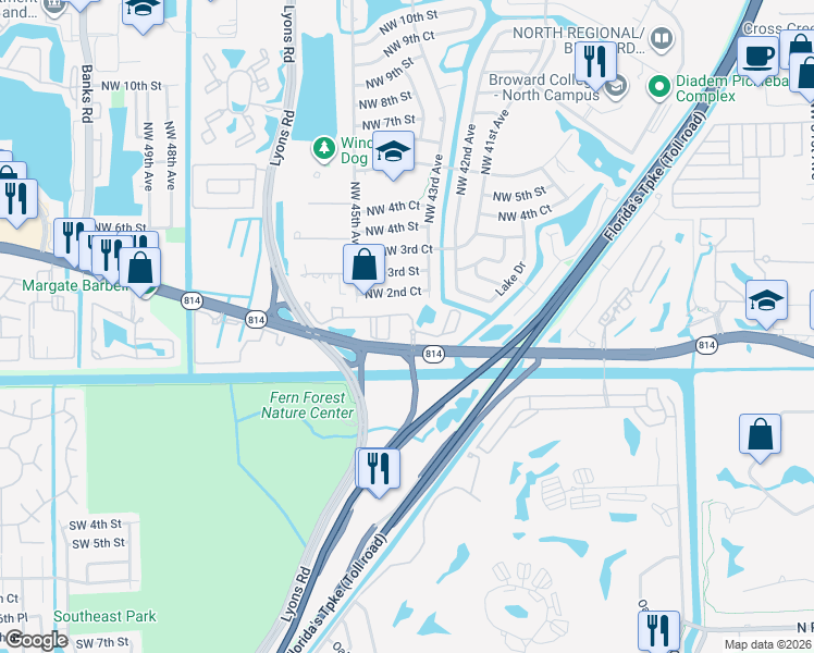 map of restaurants, bars, coffee shops, grocery stores, and more near 4303 West Atlantic Boulevard in Coconut Creek
